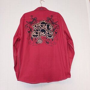 Red Ape Men's Long Sleeve Button Down Shirt Large Graphic Logo On Back Size XL